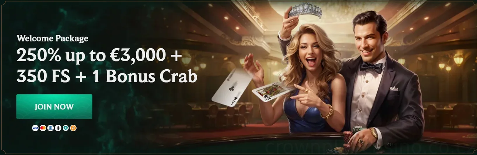 Crownplay Casino 250% až 3 000 EUR + 350 FS